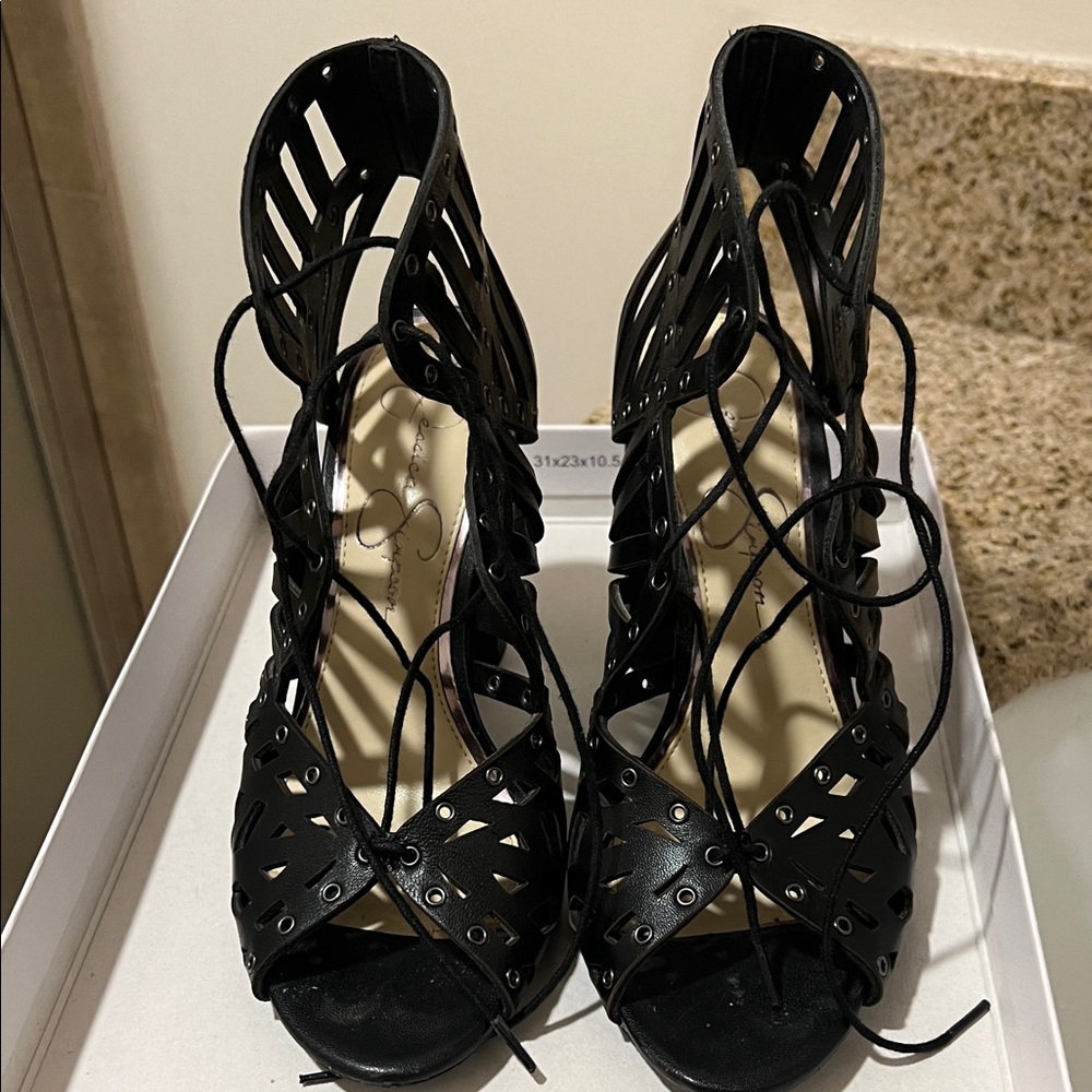 Jessica Simpson Black Cutout Lace-Up Heels